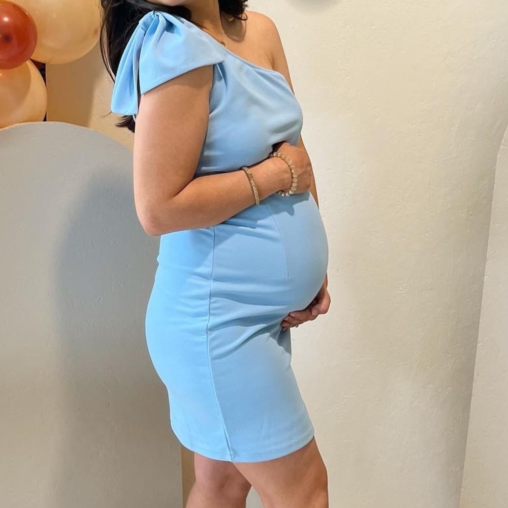 Blue Bow One Shoulder Dress